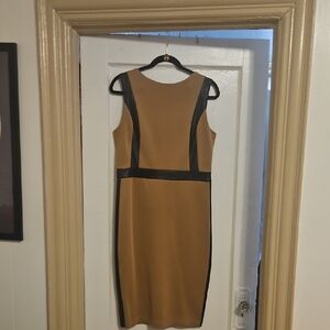 Elegant Tan and Black Sleeveless Dress